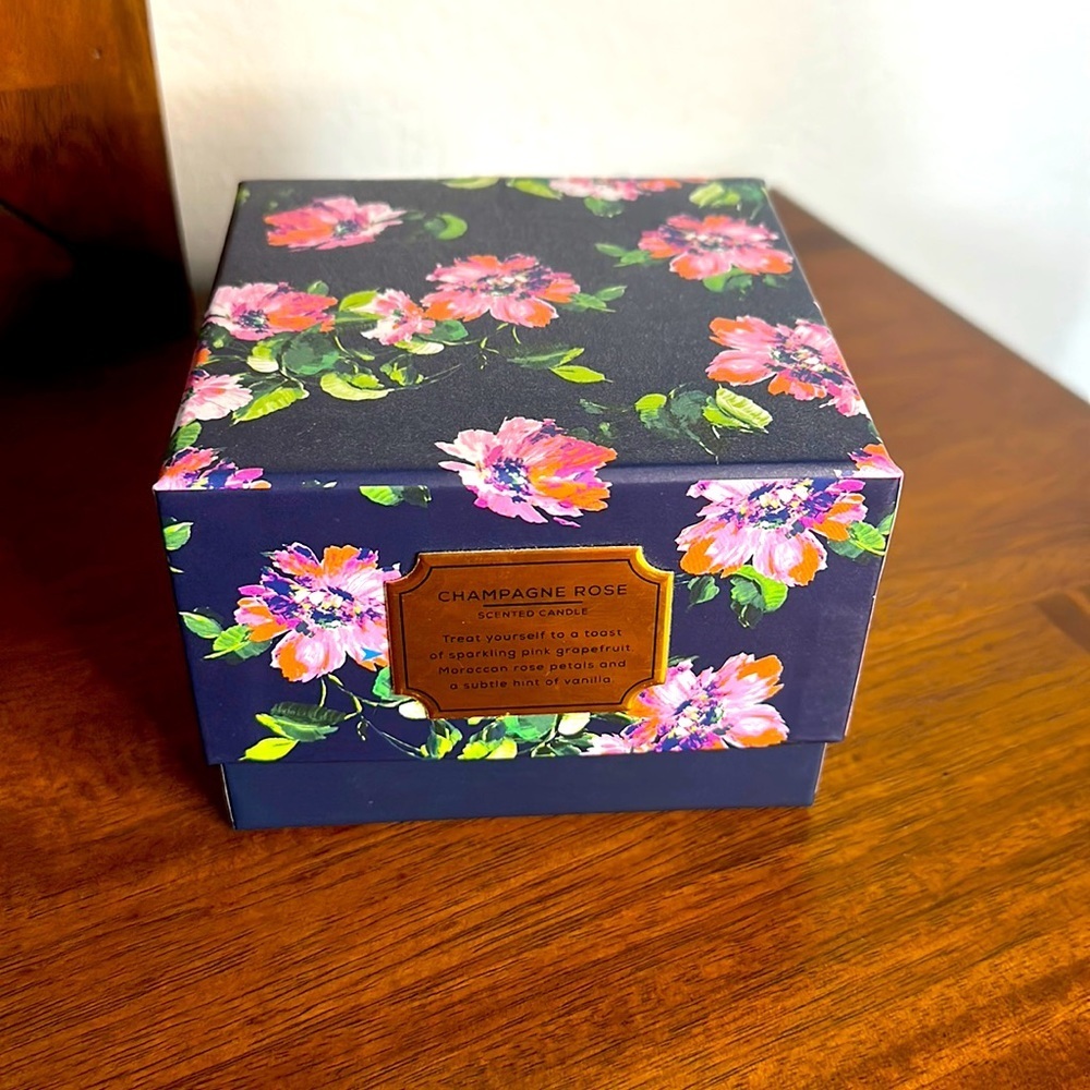 Trina Turk Champagne Rose Scented Candle 3-Wick Glass Jar In Box